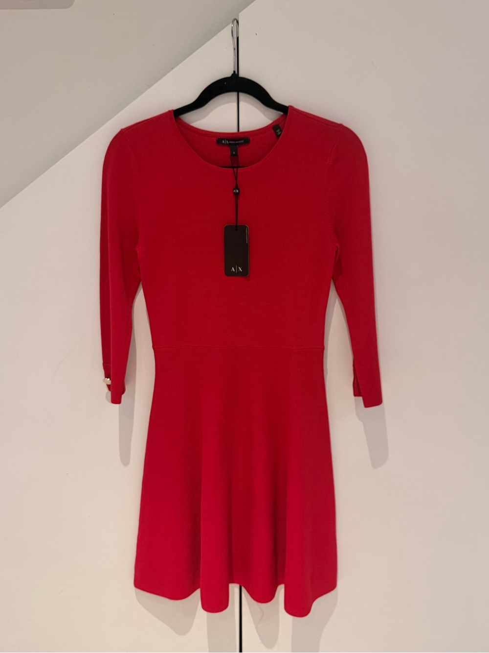 Armani Exchange Bright Red Long-Sleeve Fit & Flare Dress